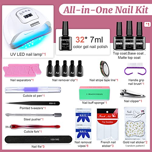 JODSONE Gel Nail Polish Kit with U V Light 32 Colors Gel Polish Nail Kit Soak Off Gel Nail Set Manicure Tools Nail Gel Kit Gifts for Women