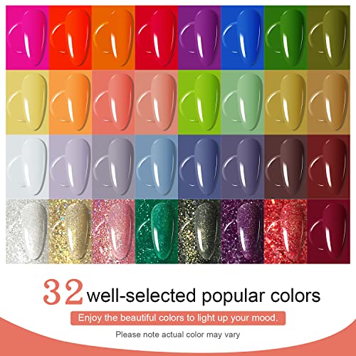 JODSONE Gel Nail Polish Kit with U V Light 32 Colors Gel Polish Nail Kit Soak Off Gel Nail Set Manicure Tools Nail Gel Kit Gifts for Women