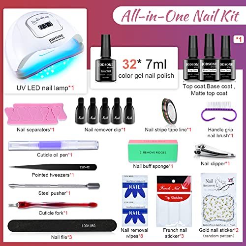 JODSONE Gel Nail Polish Kit with U V Light 32 Colors Gel Polish Nail Kit Soak Off Gel Nail Set Manicure Tools Nail Gel Kit Gifts for Women