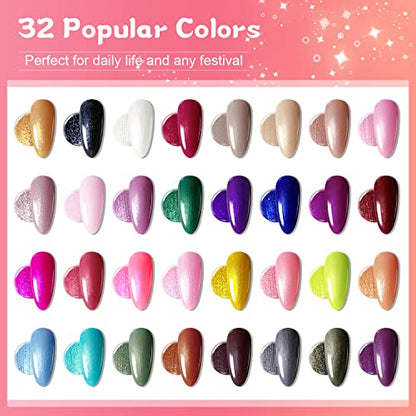 JODSONE Gel Nail Polish Kit with U V Light 32 Colors Gel Polish Nail Kit Soak Off Gel Nail Set Manicure Tools Nail Gel Kit Gifts for Women