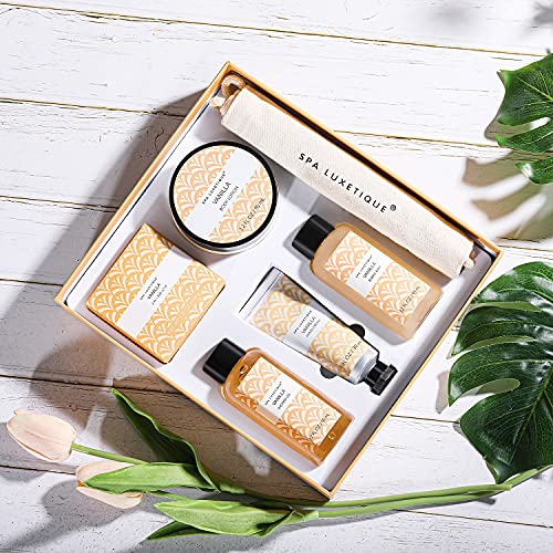 Spa Luxetique Spa Gift Set for Women, Vanilla Spa Set, Bath Kit for Women Gift Set Includes Body Lotion, Shower Gel, Bubble Bath, Hand Cream, Lotion Gift Set for Women, Birthday Gifts For Women
