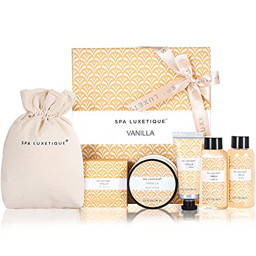 Spa Luxetique Spa Gift Set for Women, Vanilla Spa Set, Bath Kit for Women Gift Set Includes Body Lotion, Shower Gel, Bubble Bath, Hand Cream, Lotion Gift Set for Women, Birthday Gifts For Women